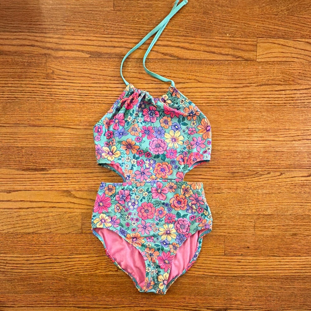 Cat & Jack Girls Floral One-Piece Swimsuit XL 14 Multicolor Beach